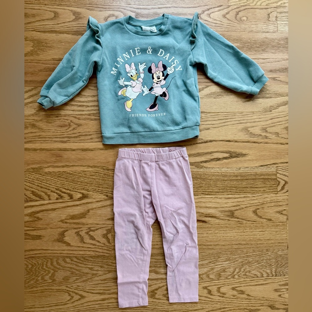 H&M Disney Minnie and Daisy sweatshirts and leggings set 2T